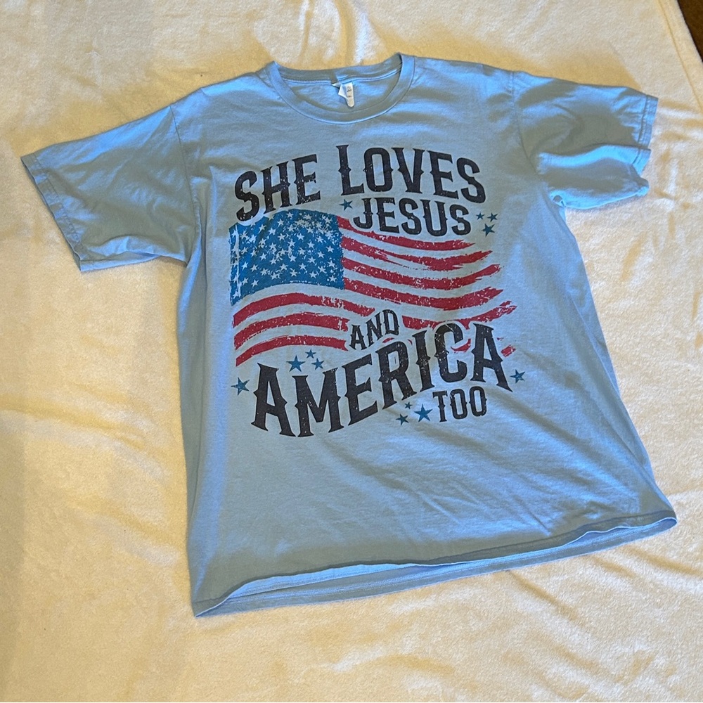 Port & Company Light Blue Graphic Tee